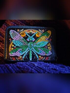 👛✨ NEW Handmade Diamond Art Dragonfly Credit Card Wallet / Zipper Purse ✨👛
